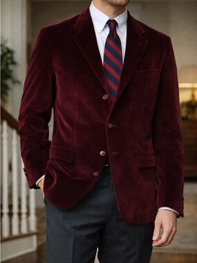 Norman Wells Velvet Blazer 40S Burgundy Red Sport Coat Dawahare’s Jacket Formal